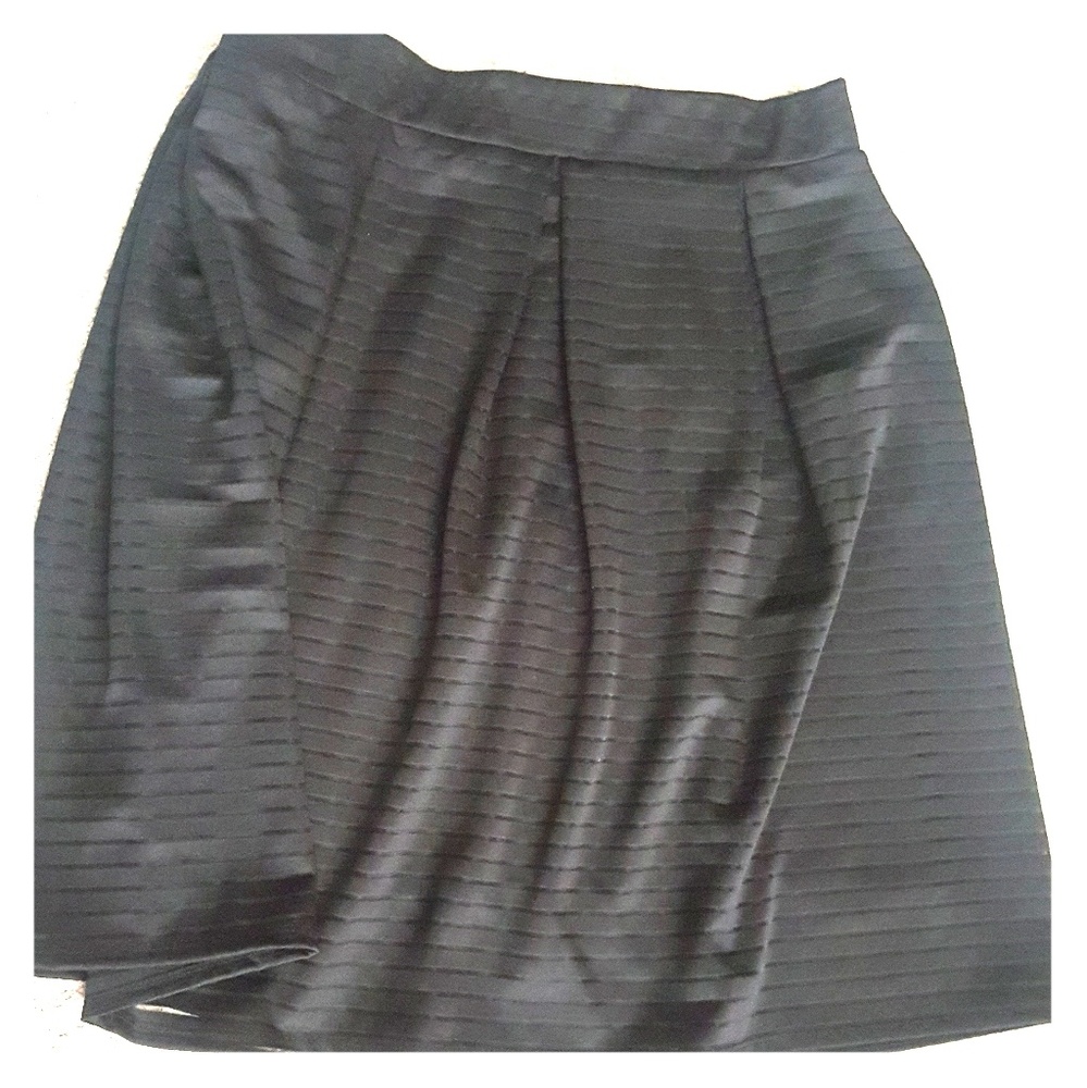 Pleated mesh and poly overlay skirt.
